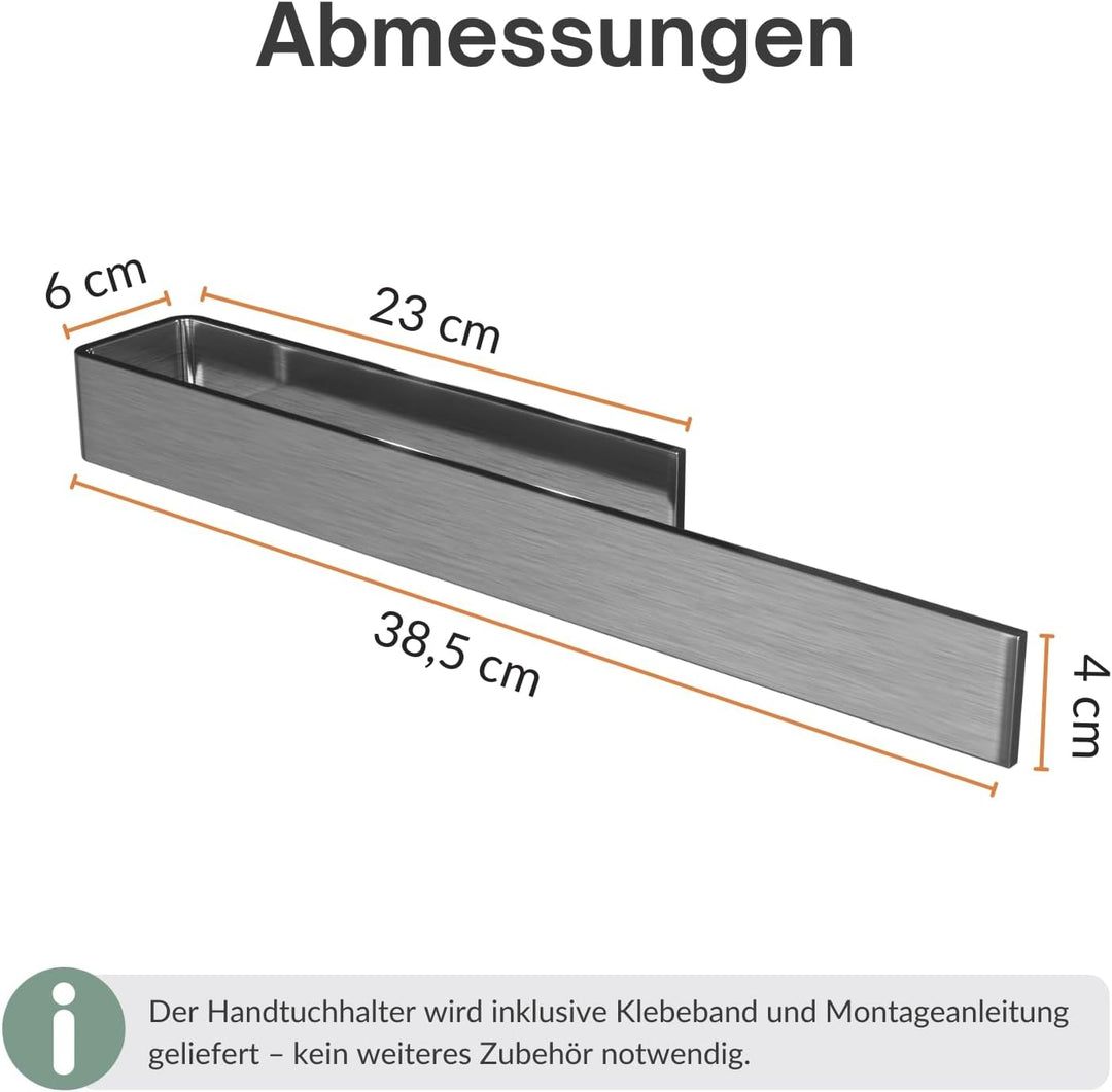 Planetmöbel Handtuchhalter ohne Bohren Silber gebürstet 39 cm Handtuchstange zum kleben für Badezimm
