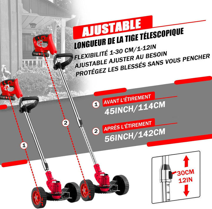 Elektrische Motorsense, kabellos, 21 V, 2,0 Ah, Rasentrimmer, kabellos, mit 2 Akkus und Schnellladeg
