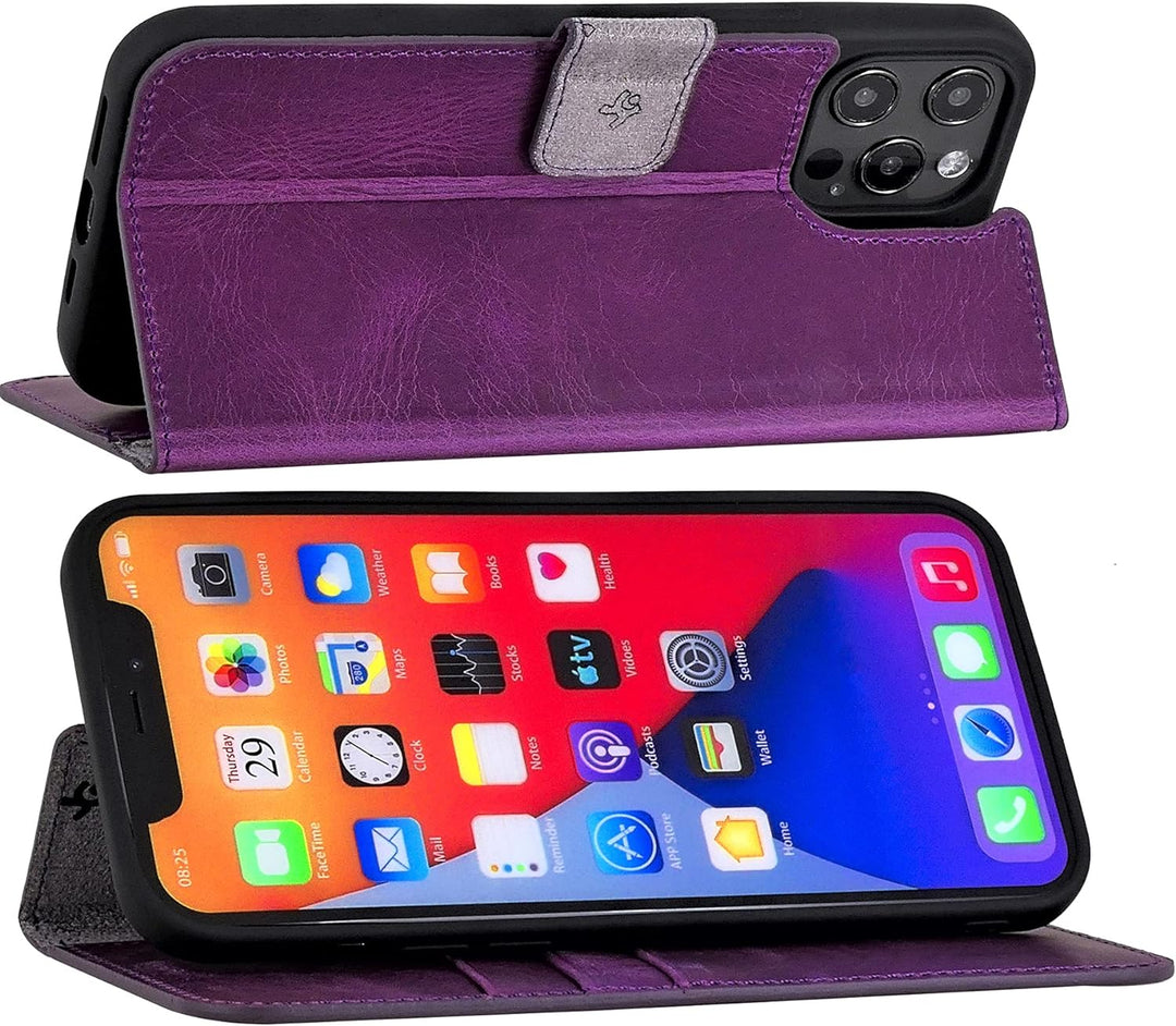 Suncase Book-Style Hülle kompatibel mit iPhone 12 Pro (6.1") Leder Tasche (Slim-Fit) Lederhülle Hand