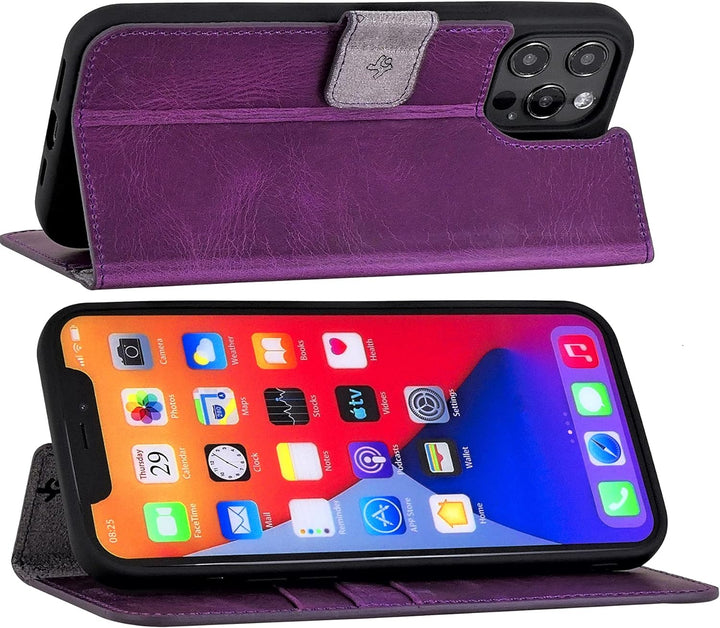 Suncase Book-Style Hülle kompatibel mit iPhone 12 Pro (6.1") Leder Tasche (Slim-Fit) Lederhülle Hand