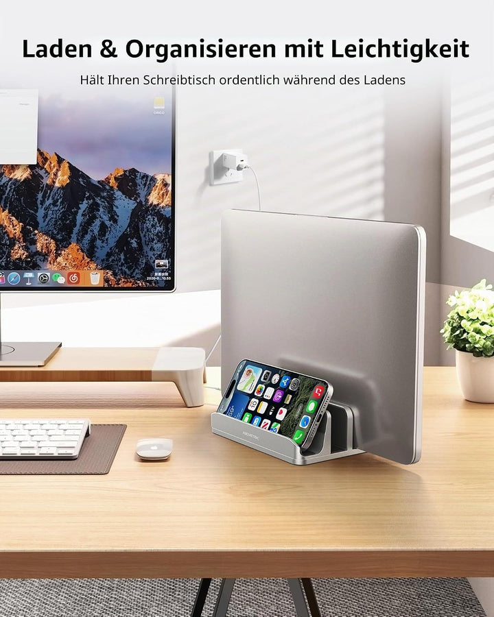 AboveTEK Vertikaler Laptopständer Aluminium, Laptophalter für Laptop bis zu 17,3 ", Aluminium 4 in 1