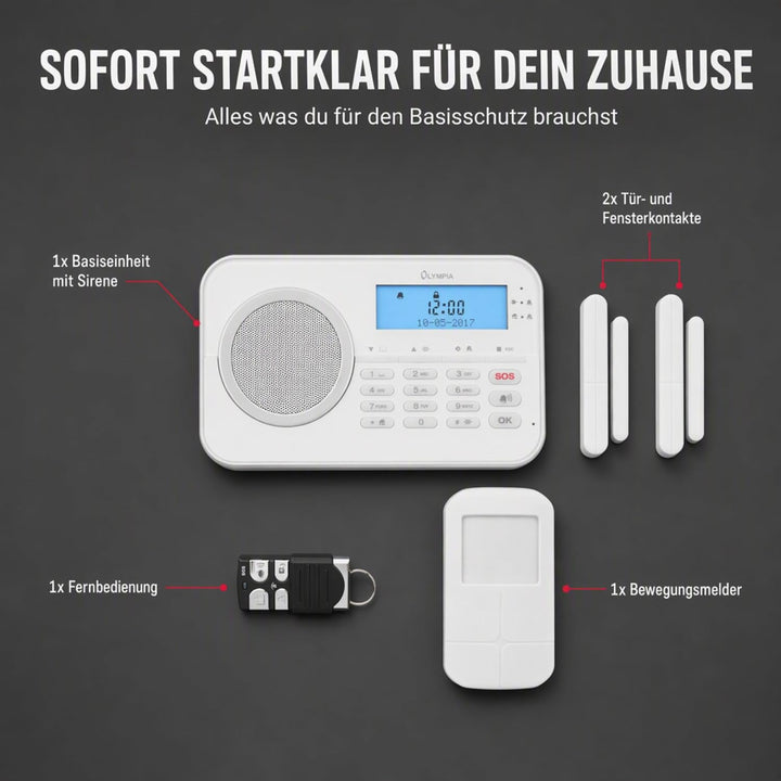 OLYMPIA Protect 9868 GSM Haus Alarmanlage Funk Alarmsystem mit App Single, Single