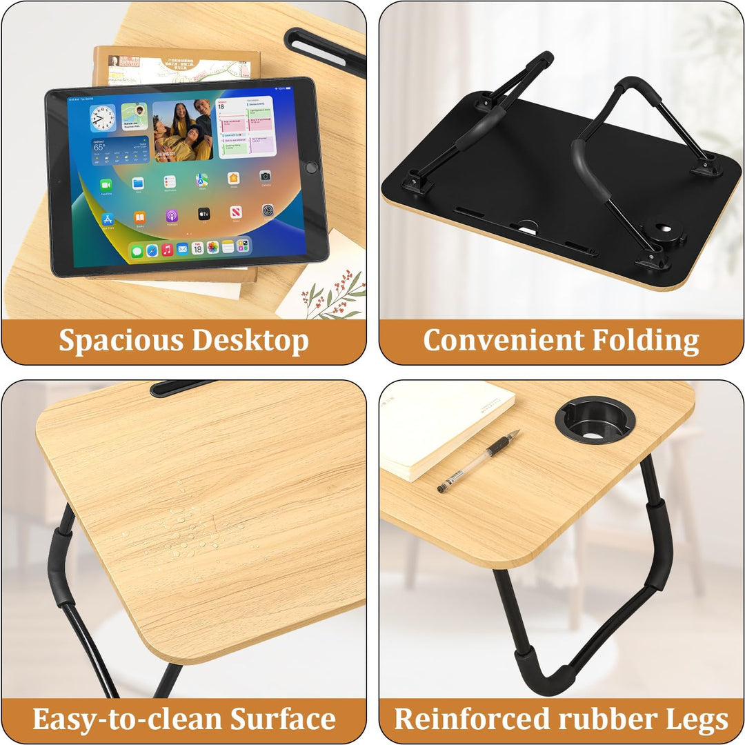 Lap Desk für Laptop Betttisch Tablett mit klappbaren Beinen Holz Kleiner Lap-Tisch mit Getränke- und