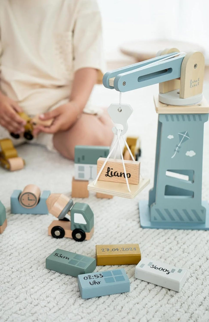 Personalisierbares Holz-Baustellen-Set – Fahrzeuge & Zubehör für Rollenspiele – für Kinder ab 3 Jahr