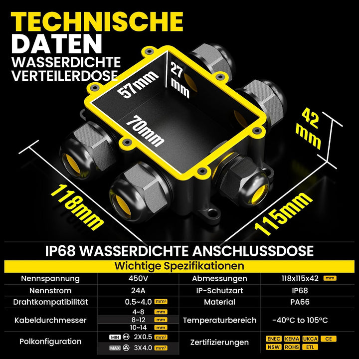 PEBA® Abzweigdose IP68, Erdkabel Klemmdose Verbindungsdose, 5 Wege Junction Box, Klemmkasten, Wasser