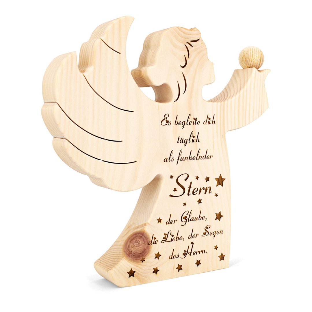 sagl.tirol Zirbenengel mit Zirbenkugel - Holzengel mit Gravur - Zirben Engel mit Spruch - Taufgesche