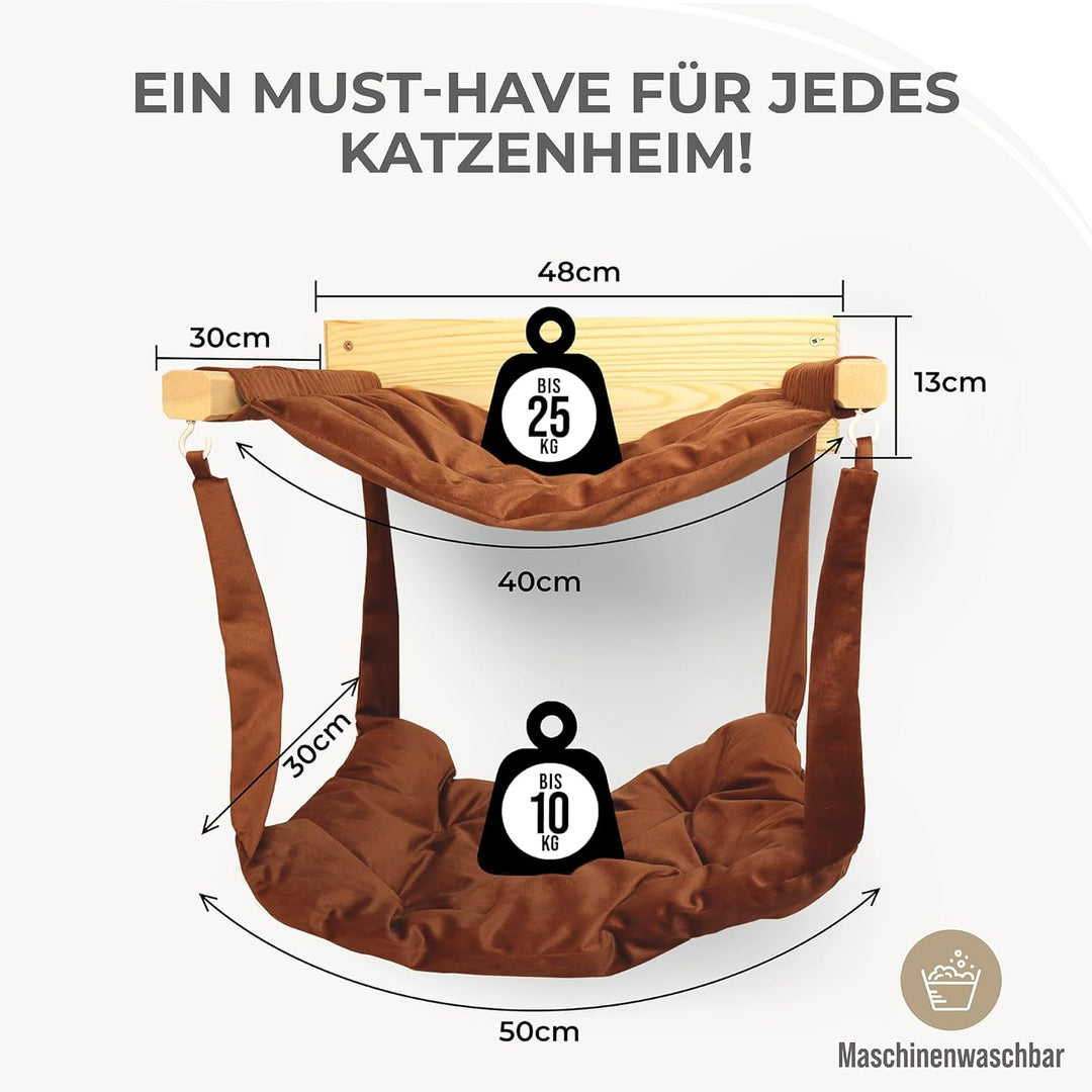 MyHana- Katzen Hängematte Wandmontage aus 80% Baumwolle &amp; Kieferholz – Maschinenwaschbar, stabile Ka