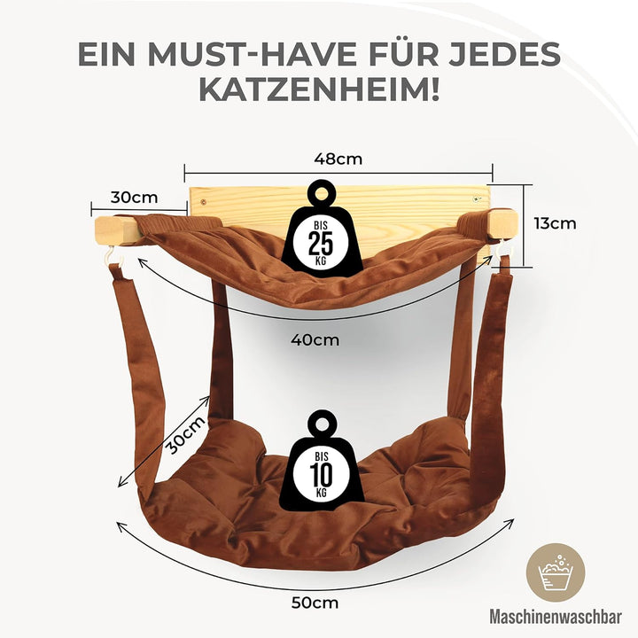 MyHana- Katzen Hängematte Wandmontage aus 80% Baumwolle &amp; Kieferholz – Maschinenwaschbar, stabile Ka