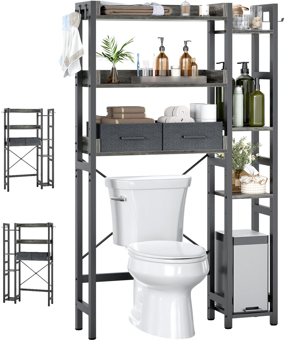 Waschmaschinenregal mit 2 Schubladen – 7-stöckiger Toilettenregal mit verstellbarem Regal, Toiletten