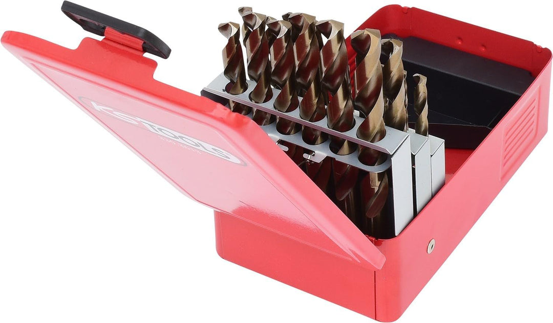 KS Tools 330.3613 HSS-G Co 5 Spiralbohrer-Satz, Stahlblechkassette, 25-tlg., 1-13mm