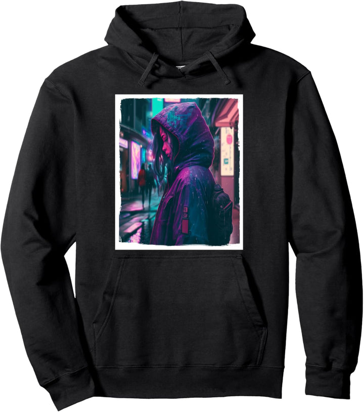 Vaporwave Aestethic Retro Japan Neon Girl Rain Emo Anime Pullover Hoodie