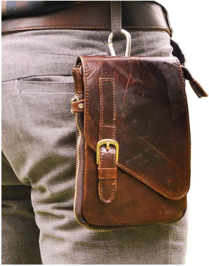 Le'aokuu Herren Verrückt Pferd Leder Tasche Freizeit Universität Schultasche Reisetasche Schultertas