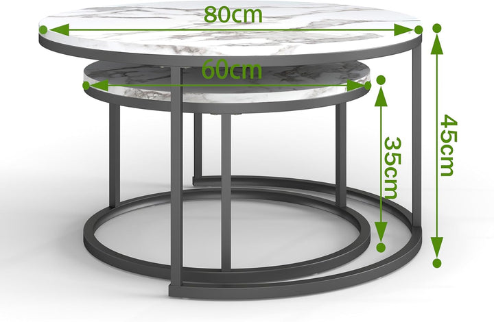 Couchtisch Schwarz, Couchtisch 2er Set mit 1 Grosser Couchtisch Rund und 1 Kleiner Tisch, Beistellti