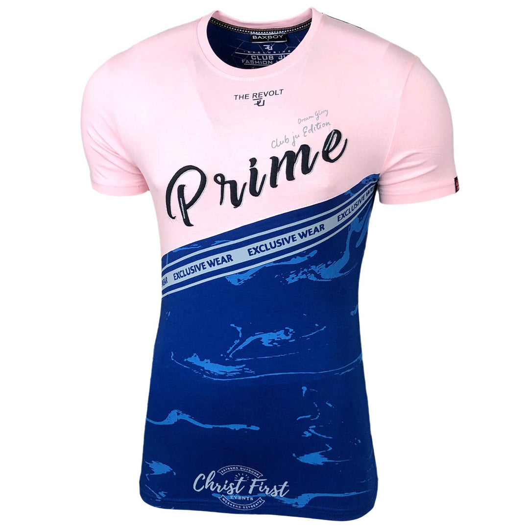 Herren Rundhals Vintage T-Shirt Kurzarm Slim Fit Design Fashion Top Print Shirt 2857 M Rosa_1, M Ros
