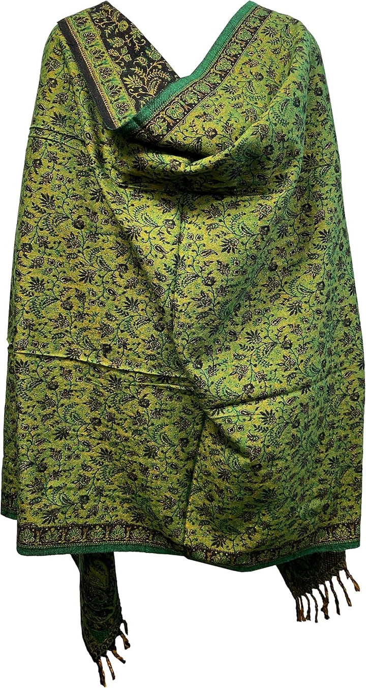 Winterschal aus weicher warmer Wolle, Vintage-Blätterdruck, handgefertigt, luxuriös, Übergrösse, wen