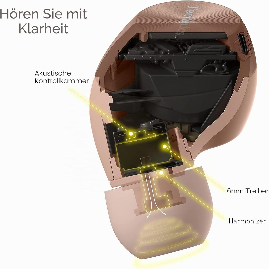Technics EAH-AZ40E-N In-ear Kopfhörer Bluetooth, bequemer Kopfhörer mit integriertem Mikrofon, anpas