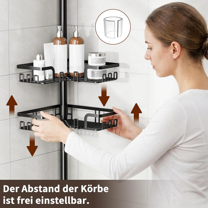 Kegii Duschablage ohne Bohren, Teleskop Duschregal Ecke, Shampoo Halterung für Dusche Höhenverstellb