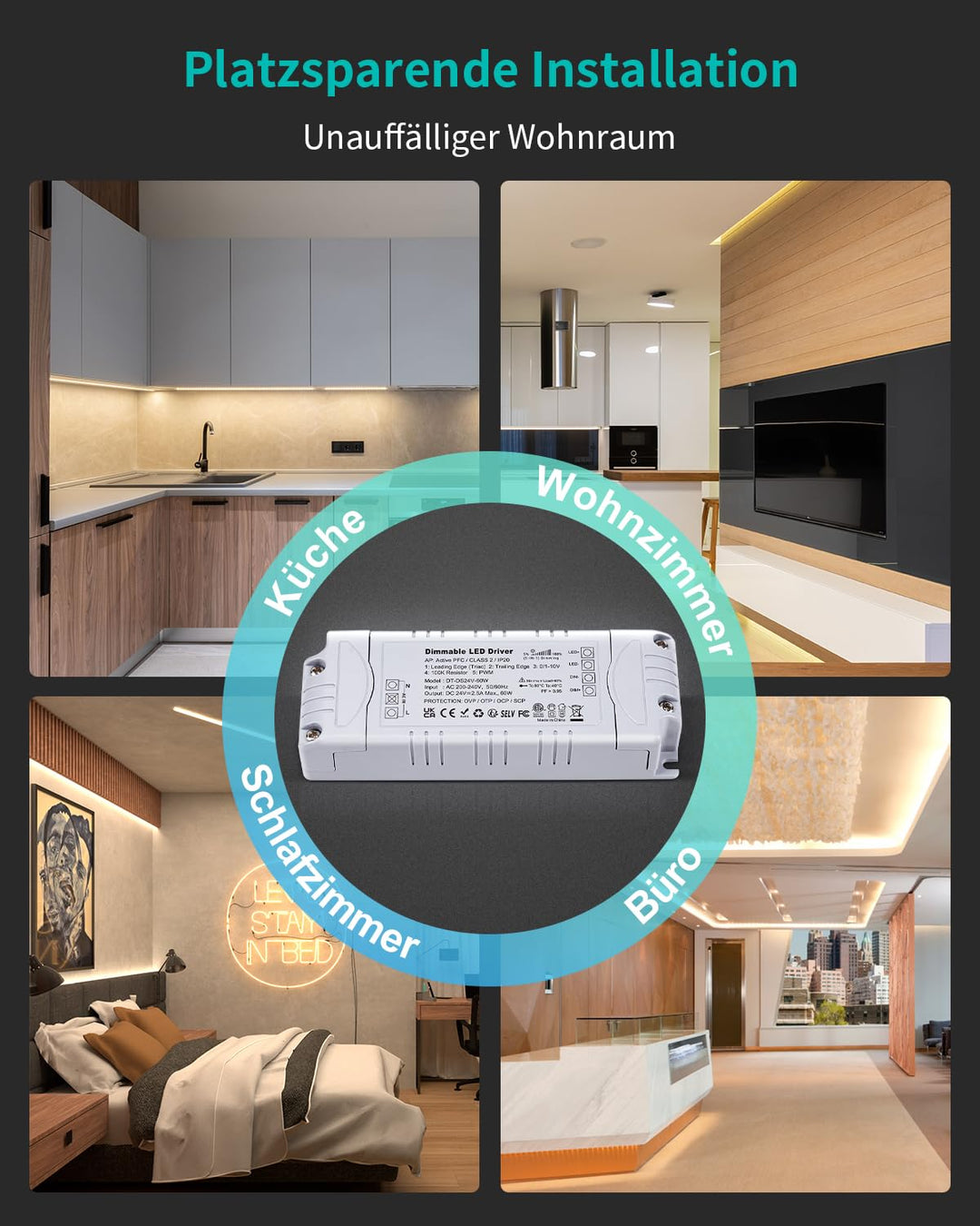 REYLAX LED Trafo 24V 60W Dimmbar Triac & 0/1-10V, 2.5A Dimmbar Netzteil 230V auf 12V DC Treiber Kons