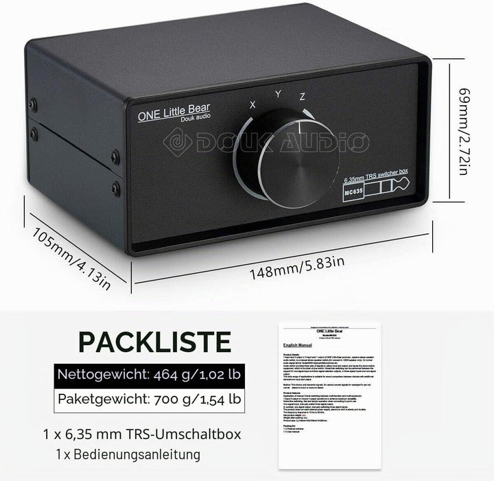 Douk Audio Mini 3-Way Tragbar Mono/Stereo 6.35mm TRS Audio-Umschalter Switcher Box Kopfhörer Splitte
