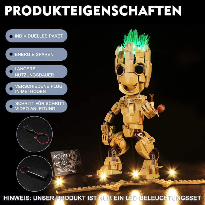 BrickBling Led Licht Set für Lego 76217 Marvel Ich Bin Groot Spielzeug, Led Beleuchtungs Set für Leg