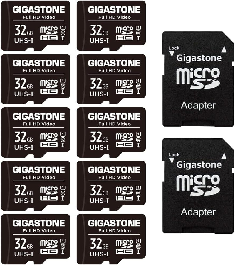 Gigastone 32GB MicroSDHC Speicherkarte 10er-Pack + SD Adapter, für Action-Kamera, GoPro, Drohne und