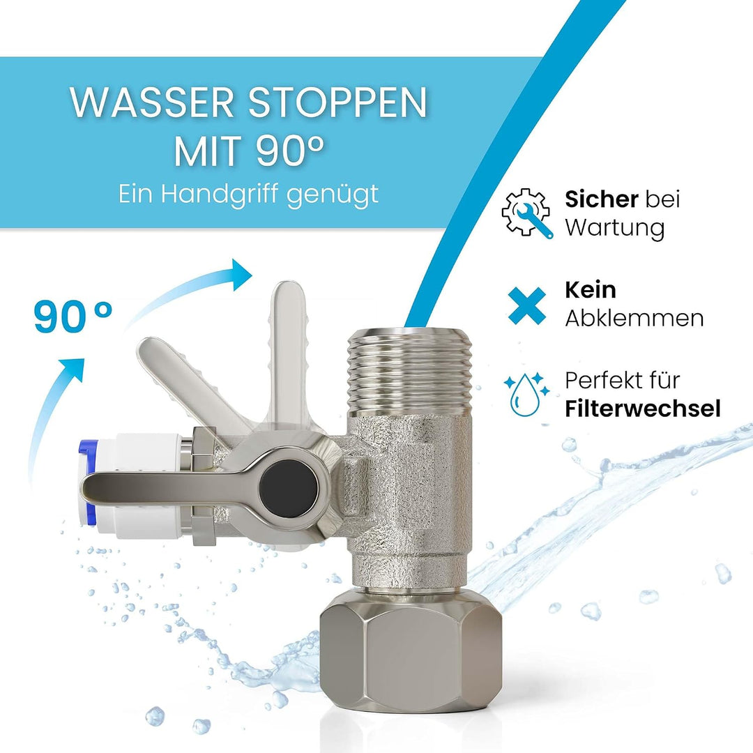smardy V004 Absperrhahn 3/8 auf 1/4 Zoll T-Stück 3/8x3/8x1/4" Wasseranschluss Kühlschrank Quick-Adap