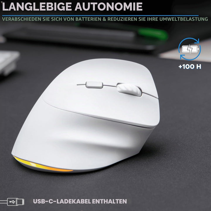 Bluestork - Ergonomische Vertikale Kabellose Maus 4800 DPI Weiss Weiss für Rechtshänder, Weiss für R