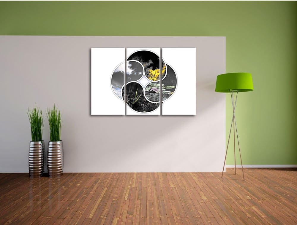 Pixxprint Die Vier Elemente als Leinwandbild | Grösse: 3 Teilig (120x80) | Wandbild| Kunstdruck | fe