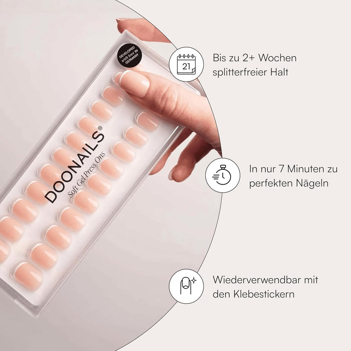DOONAILS – Press On Nails 30er Set Classic French Square Form Creme/Weiss– Nägel zum Aufkleben Full