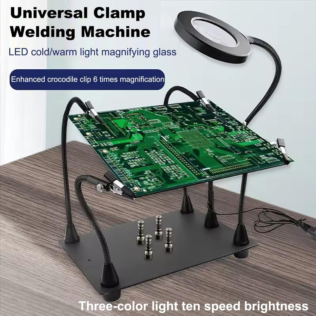 Dritte Hand Löten, Löthilfe Dritte Hand, 5-Facher Lupe und Verstellbarem Licht mit 4 Pcb-Säulen und