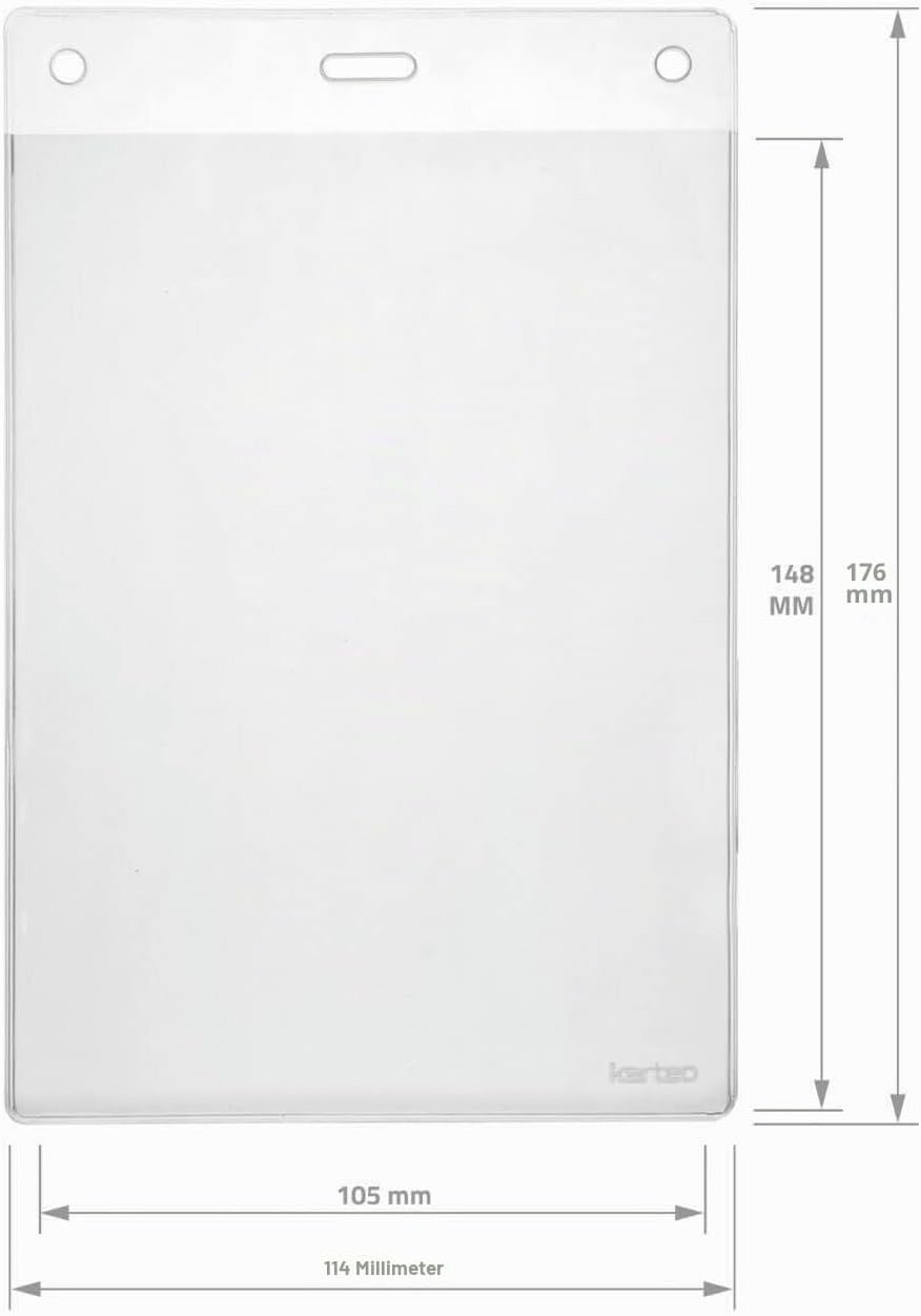 Karteo Kartenhüllen A6 Format [100 Stück] Vinyl Ausweishüllen 148 x 105 mm vertikal transparent als