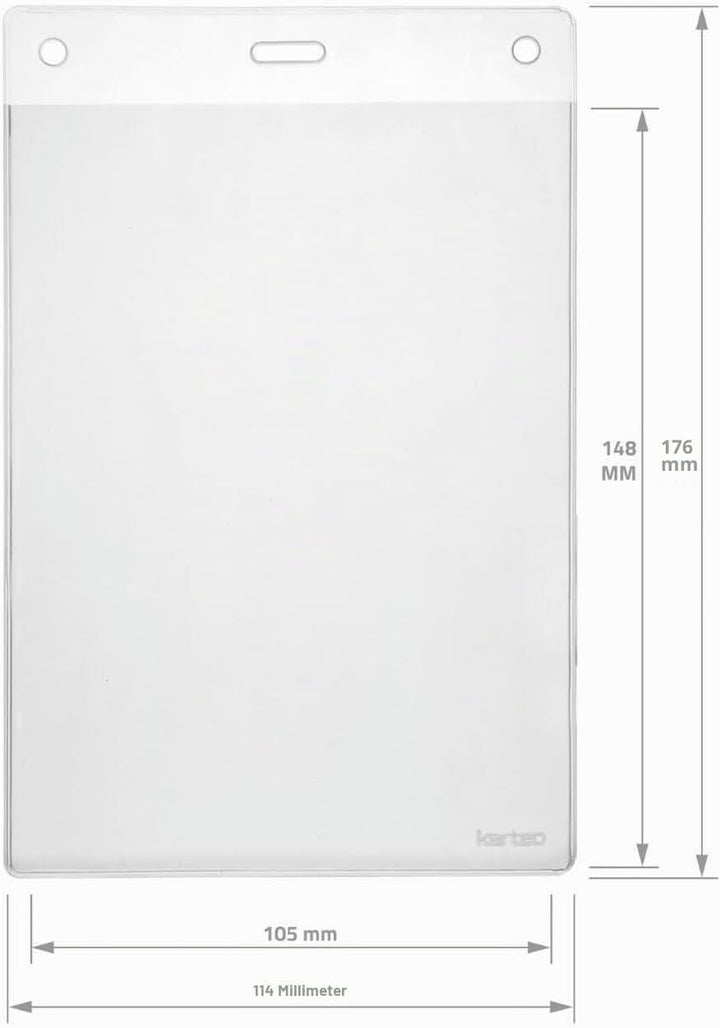 Karteo Kartenhüllen A6 Format [100 Stück] Vinyl Ausweishüllen 148 x 105 mm vertikal transparent als
