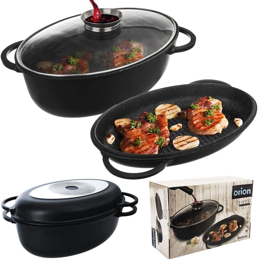 Orion Group Bräter Induktion mit Granitbeschichtung | Bratentopf Schmortopf mit Deckel Grilltopf Gri