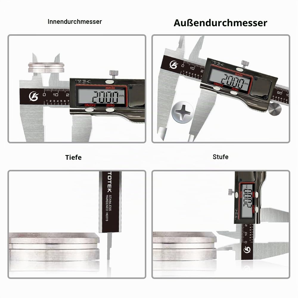 KETOTEK Messschieber Digital, Schieblehre IP54 Wasserdichter, 200mm Messschieber aus Edelstahl, Mikr