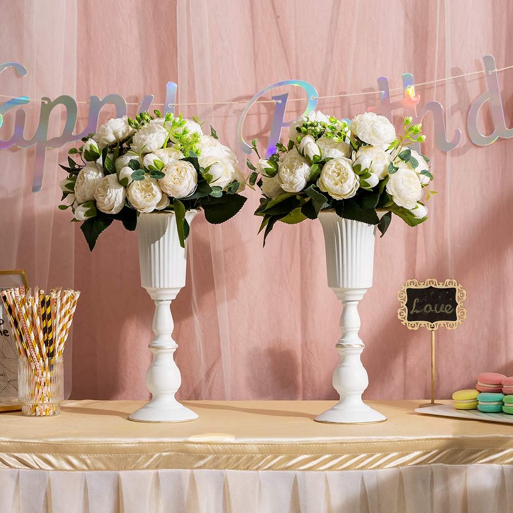 NUPTIO 2 Stück Metall Blumenvase Weiss Tischdekoration Herzstück, Elegante Hochzeit Mittelstücke Vas