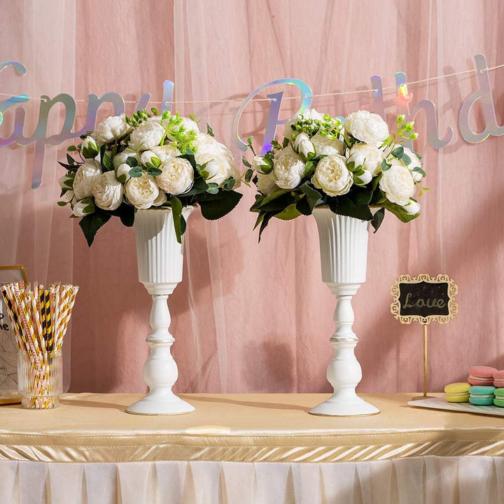 NUPTIO 2 Stück Metall Blumenvase Weiss Tischdekoration Herzstück, Elegante Hochzeit Mittelstücke Vas