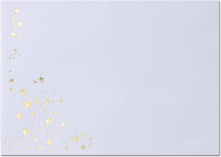 50x Weihnachts-Briefumschläge - DIN B6 - mit Gold-Metallic geprägtem Sternenregen - Farbe: Weiss - H