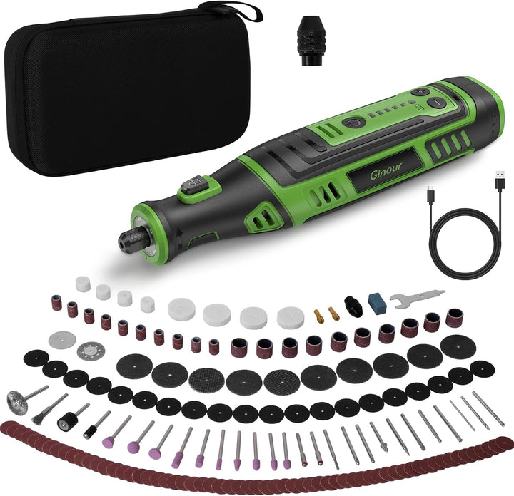 Ginour Multifunktionswerkzeug Akku 8V 2.0Ah Mini Rotationswerkzeug mit LED-Licht 5 Gang 5000-30000 U