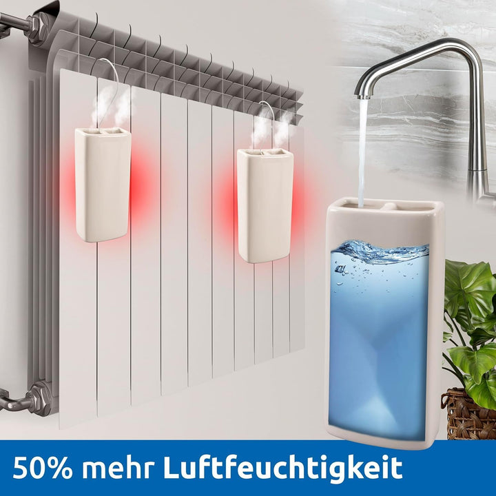 Luftbefeuchter Heizung Keramik Viereckig I Haken & Duftöl [4er Spar-Set, 400ml] I Wasserverdunster f