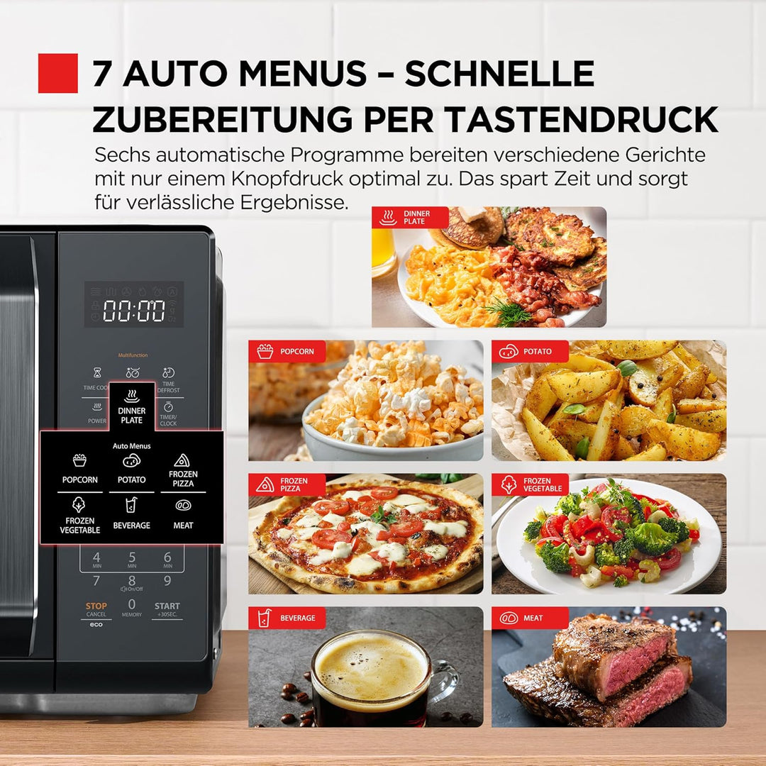TOSHIBA microwave in mirrored black, 23 liters, 800W, digital solo mini microwave with 11 power leve