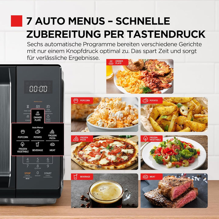 TOSHIBA microwave in mirrored black, 23 liters, 800W, digital solo mini microwave with 11 power leve