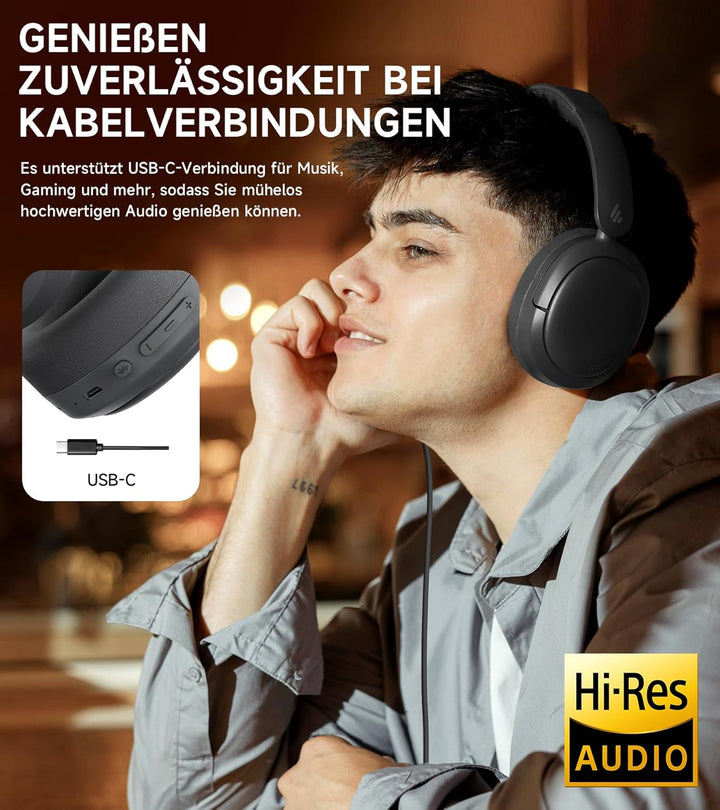 Edifier W800BT Pro Hybrid ANC Kopfhörer, Hi-Res Audio, 45Std. AKKU, Schnelles Aufladen, Faltbar, Kab