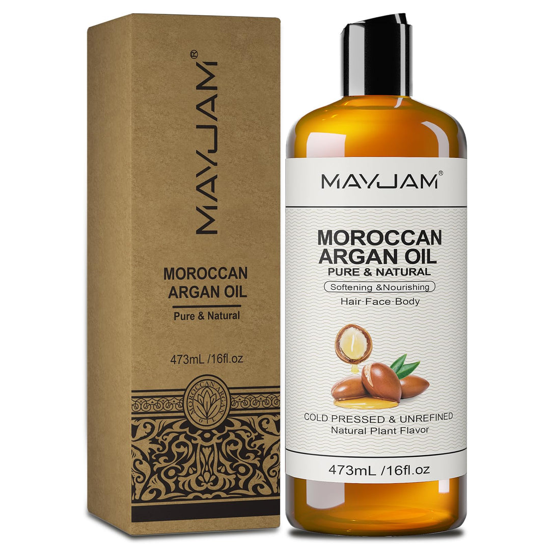 MAYJAM Arganöl Bio 473ML, Körperöl für Für Gesicht, Haut, Haare, Haaröl Arganöl Kaltgepresst Reines