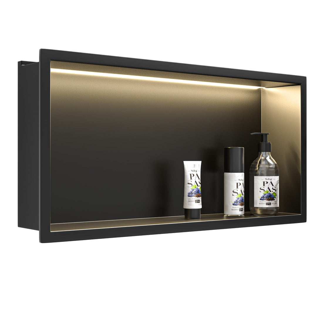 Wandnische Dusche Edelstahl mit LED-Streifenlicht, 60 cm x 30 cm, Wasserdicht - Keine Fliesen Erford