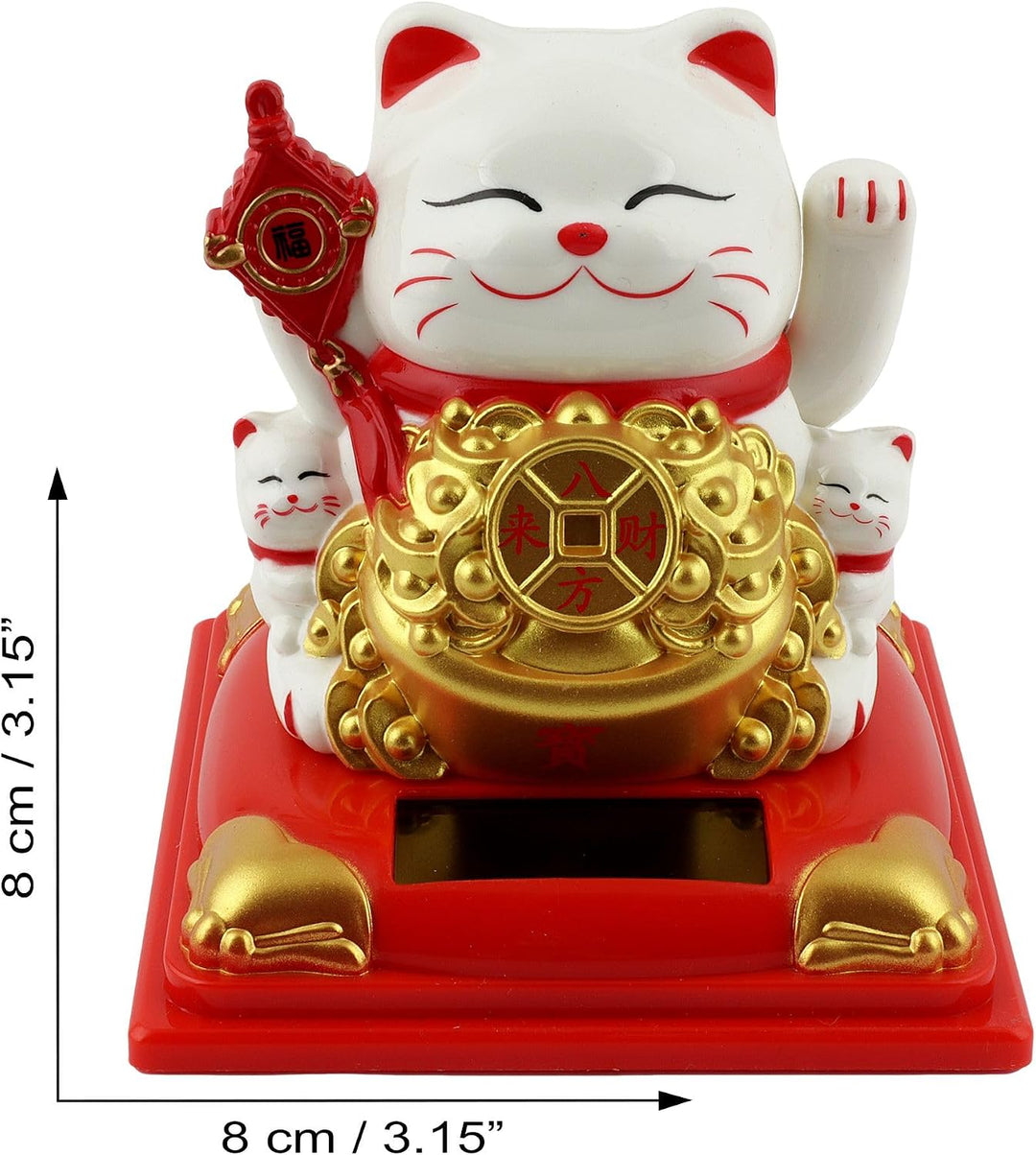 Freak Scene Glückskatze Maneki-Neko Knoten weiss Solar auf Sockel 8cm Winkekatze Lucky cat, Weiss