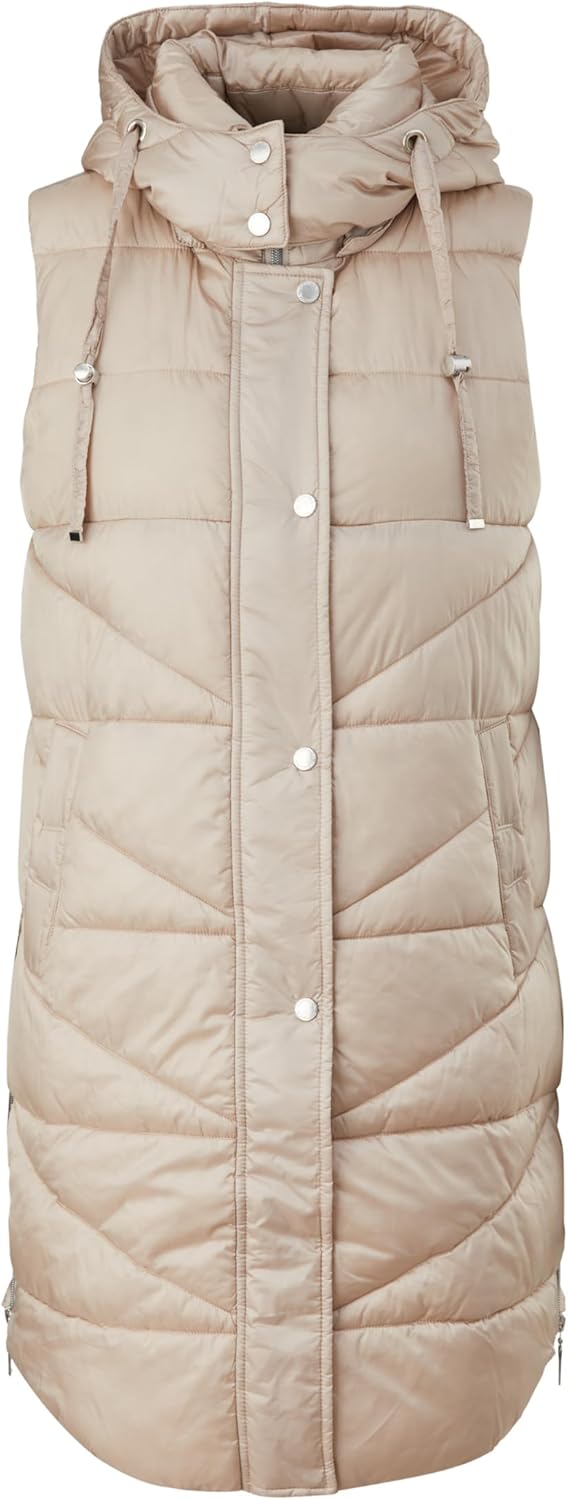 Comma Lange Steppweste mit Kapuze 40 8143 Beige, 40 8143 Beige
