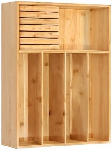 VaeFae Bambus-Besteck-Organizer, Utensilienhalter für Schublade, Holzbesteckablage mit Trennwand für