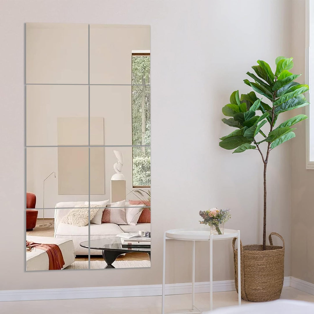 Muzilife Glas Spiegelfliesen 4 Stücke 30x30cm DIY Wandspiegel mit 4 Klebe Mat HD Spiegel Set in Küch