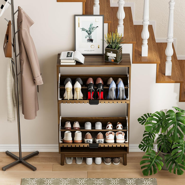 Schuhschrank, Schuhschrank für den Eingangsbereich, mit 2 Klappschubladen, schmaler Schuh-Organizer