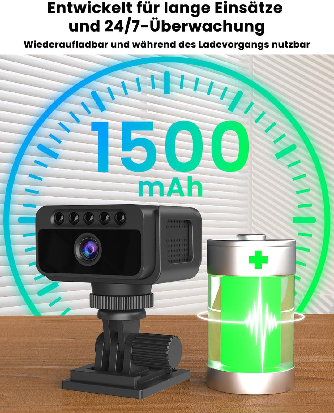 Mini Überwachungskamera Ohne WLAN, 4K Mini Kamera Überwachung Innen Akku, WLAN/AP Hotspot/Offline, m